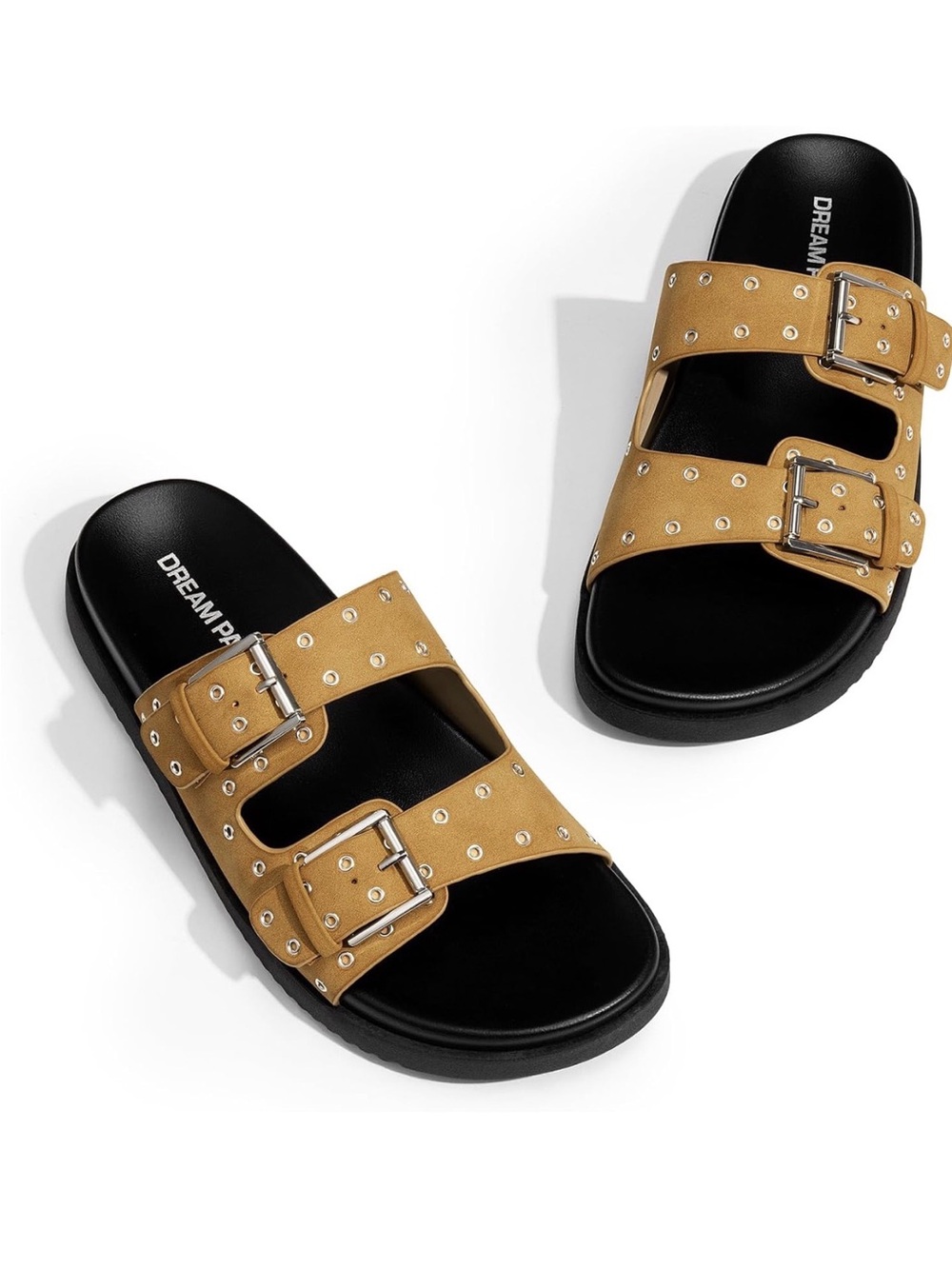 Dream Pairs Mustard Yellow Double-Strap Slide Sandals